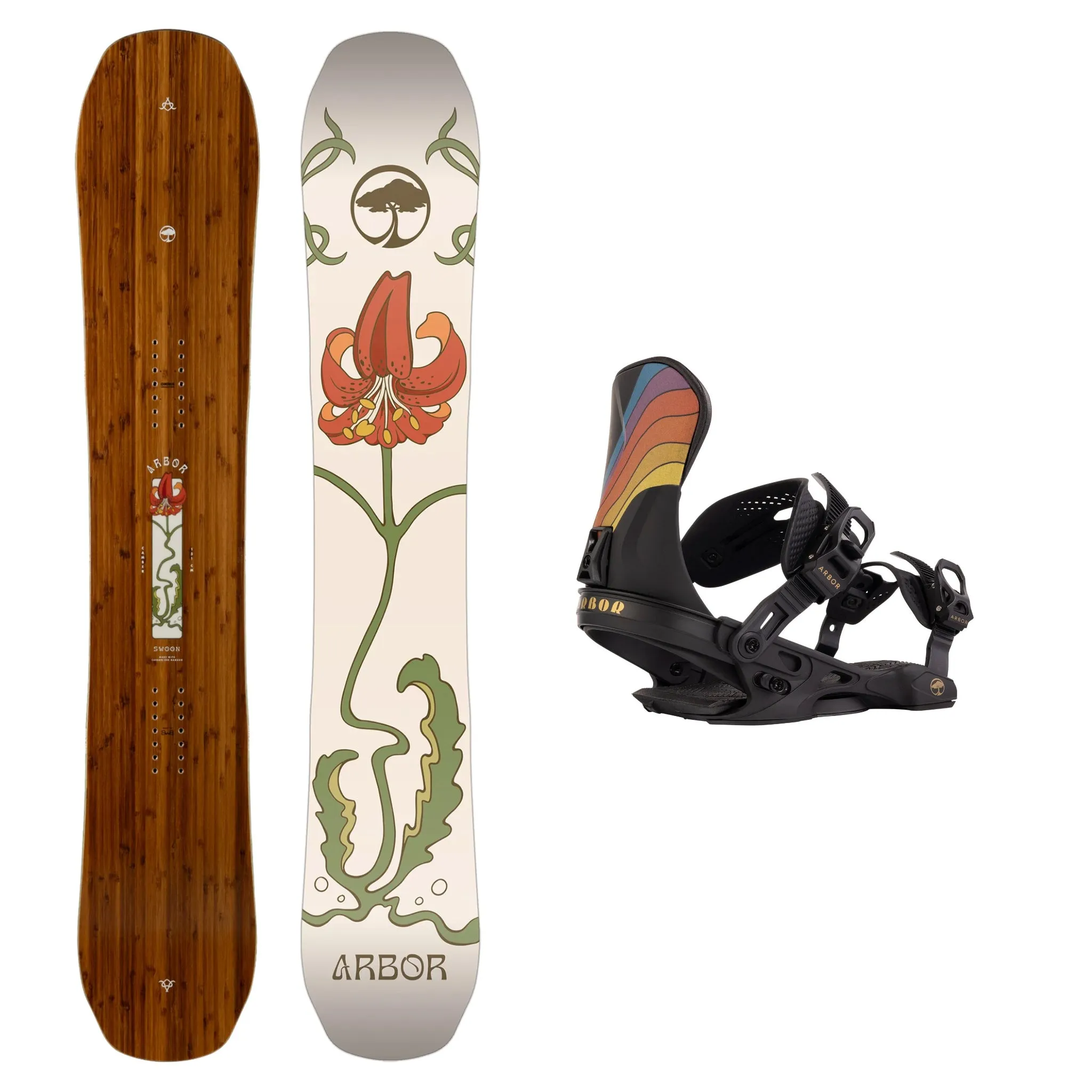 Arbor Women's Swoon Camber Snowboard with Arbor Women's Sequoia Hillary Jane Snowboard Binding 2025