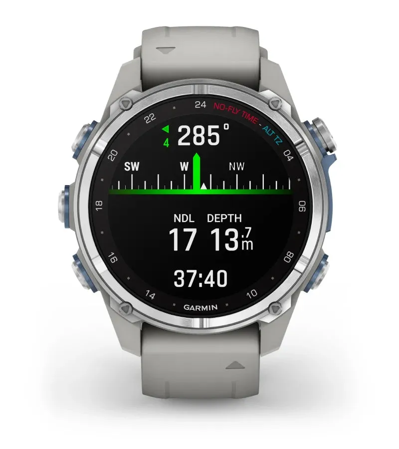 Garmin Descent™ Mk3 43mm Stainless Steel with Fog Grey Silicone Band   Descent T2 Transceiver (Option)